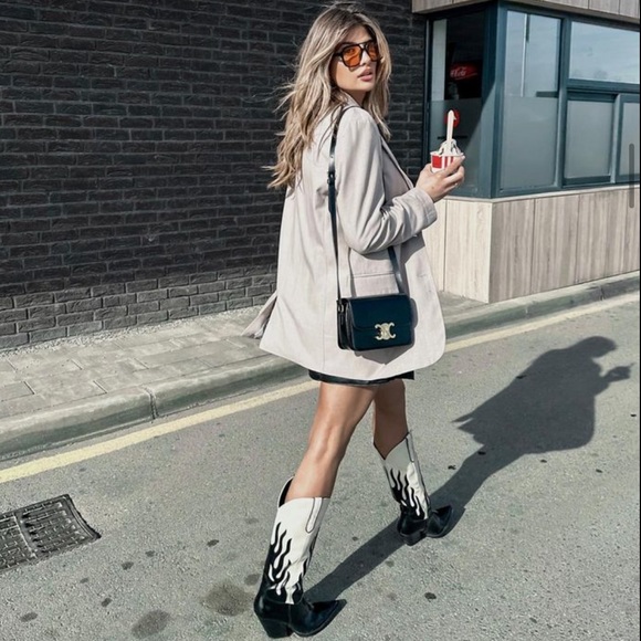 Zara Shoes Zara Contrasting Flame Cowboy Boots Poshmark